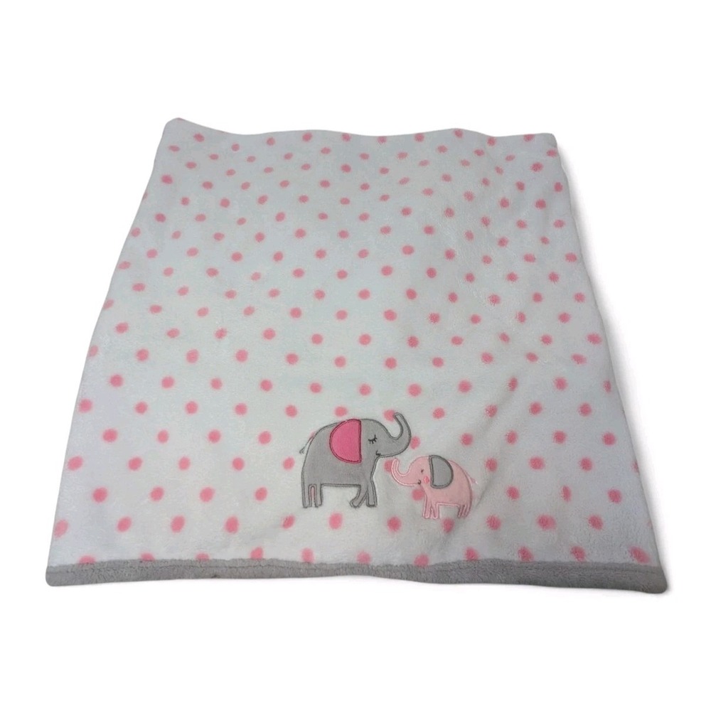 Parents choice Baby blanket pink dots elephants gray trim Walmart